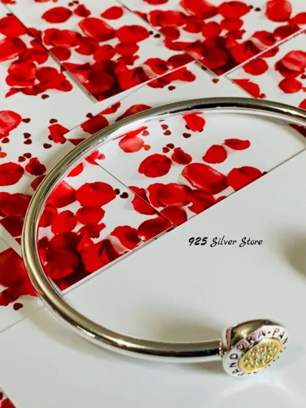 Pandora Style Two-Tone Open Bangle - Picture 2 of 4
